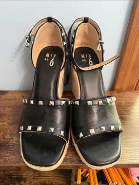 Mix No. 6 Black Studded Espadrille Wedges